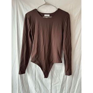 Babaton Scoop Neck Long Sleeve Brown Bodysuit Womens Size Large